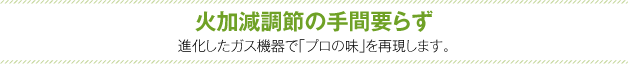 火加減調節の手間要らず　進化したガス機器で「プロの味」を再現します。